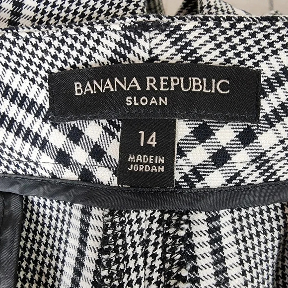 Banana Republic Sloan Bi-Stretch Ankle Pant Black/White Herringbone Plaid Sz 14 - Picture 2 of 13